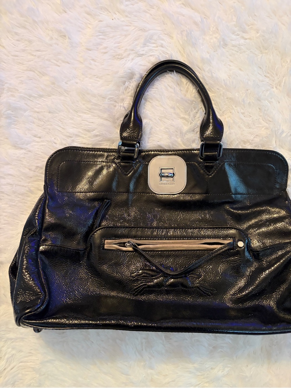 Longchamp Black Leather Shoulder Bag with Top Handles